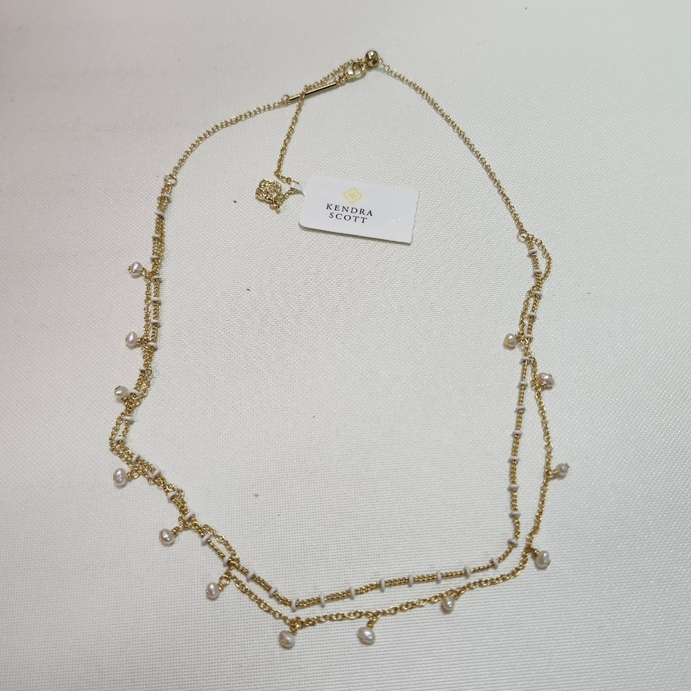 NWT Kendra Scott Gold-Tone Eve Multi Strand Necklace in White Mix